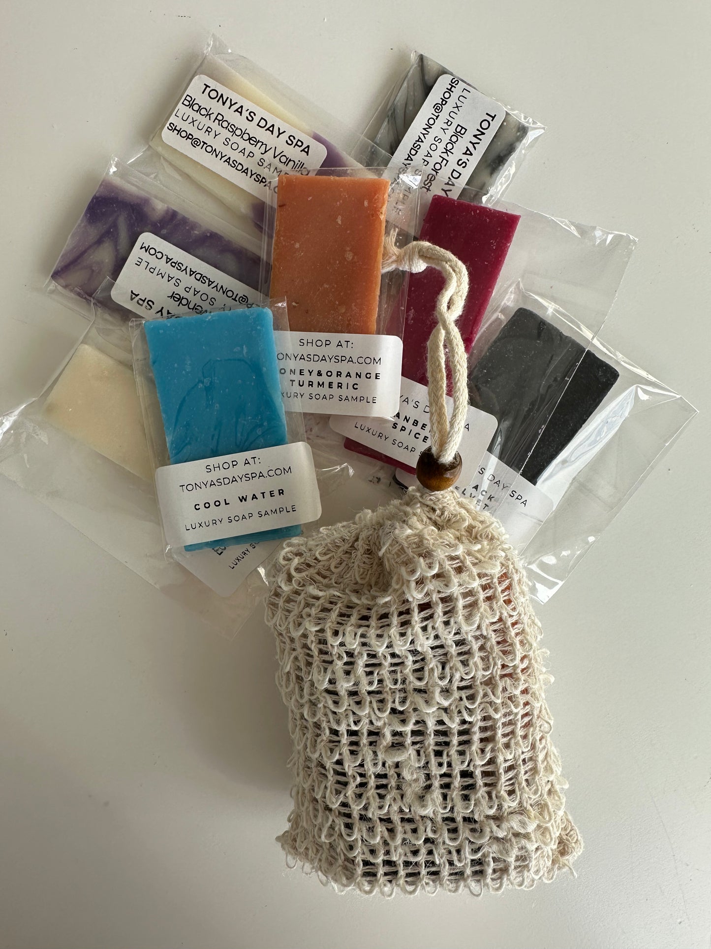 Luxury Soap Samples + Exfoliating Soap Saver Bag